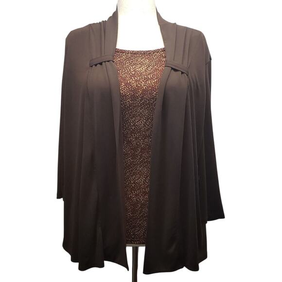 Jaclyn Smith Tops - Jaclyn Smith Vintage Brown Knit Top L Faux Layered Careerwear Stretch Speckle